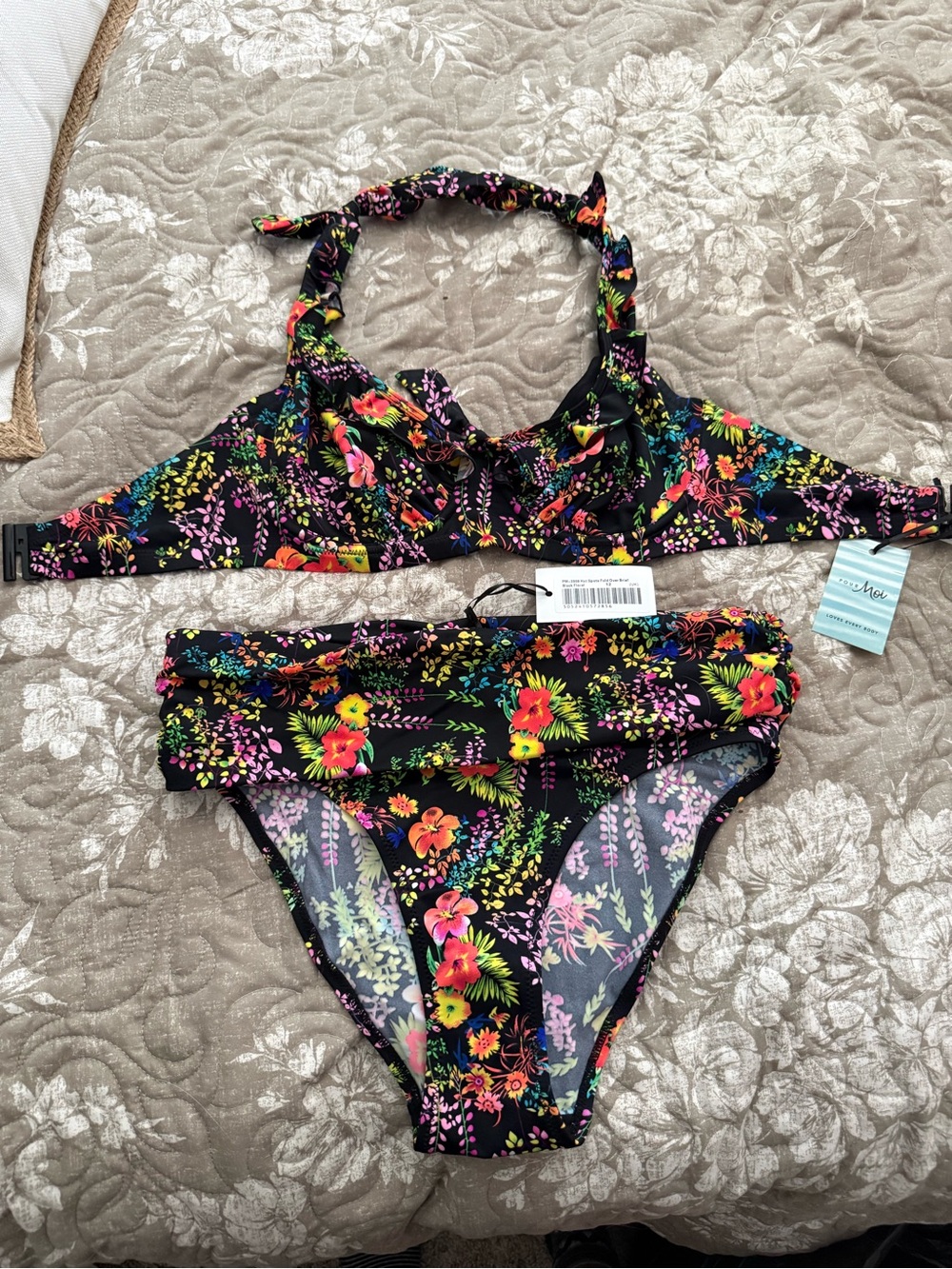 Pour moi Black Floral halter bikini
